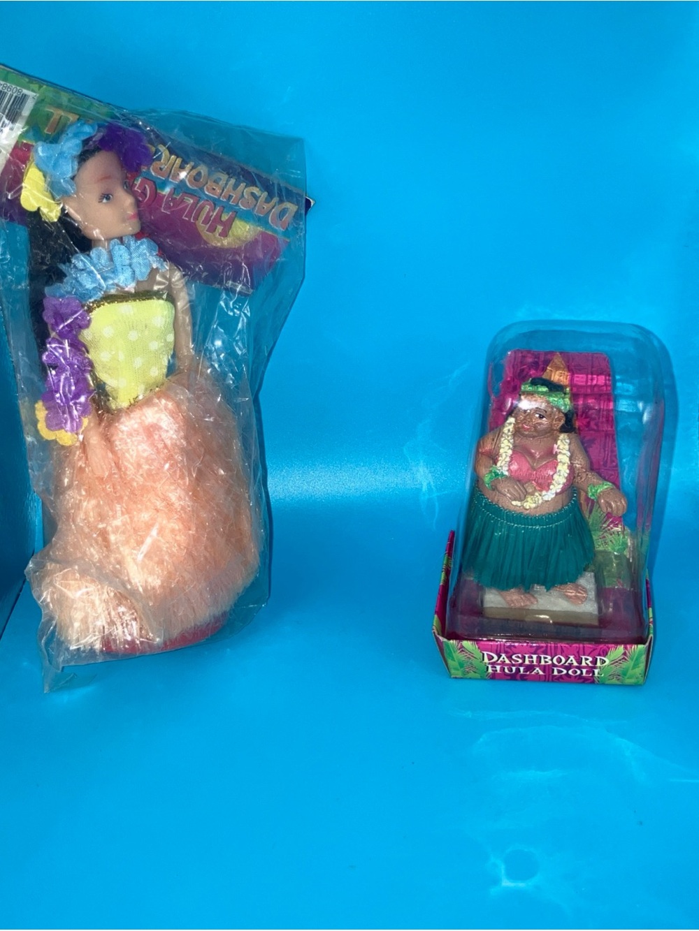 Hula Dashboard Doll Pair - Green & Peach Dresses